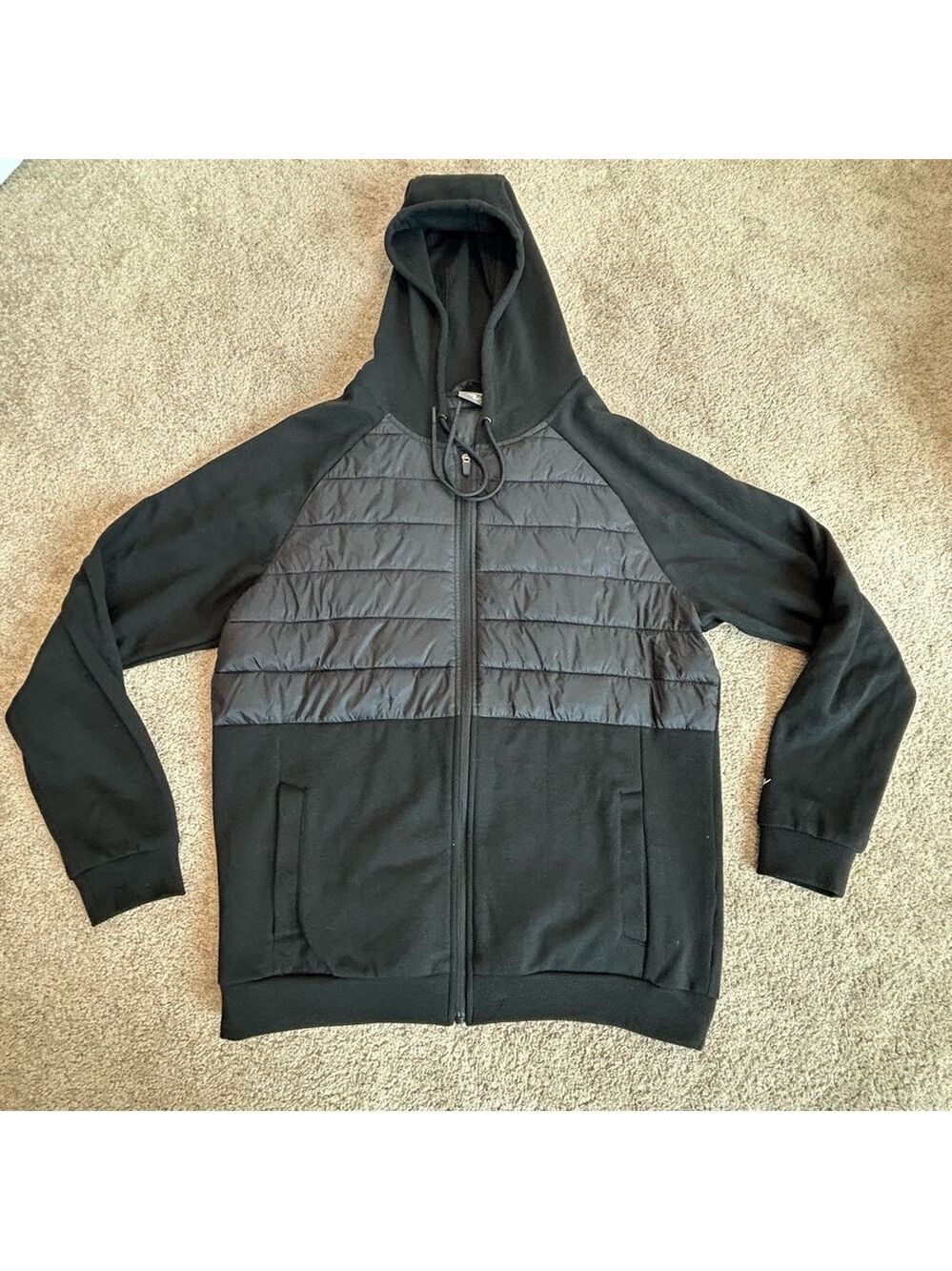 Men’s Athletic Works black long sleeve hooded quilted full zip drawstring jacket